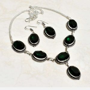New green quartz sterling silver necklace & earrings set